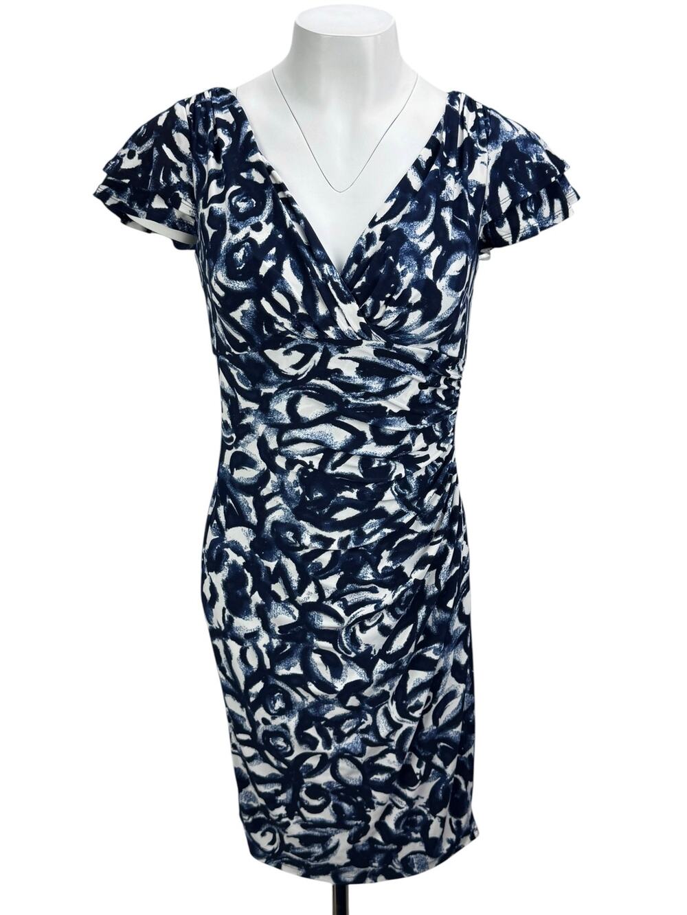 LAUREN Ralph Lauren Printed Ruched Sheath Dress Size 4 PETITE